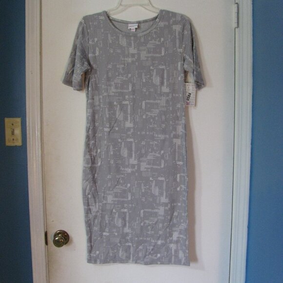 LuLaRoe Julia Dress Medium NWT New $36 Gray Abstract Stretch Body Con SALE - Picture 1 of 5